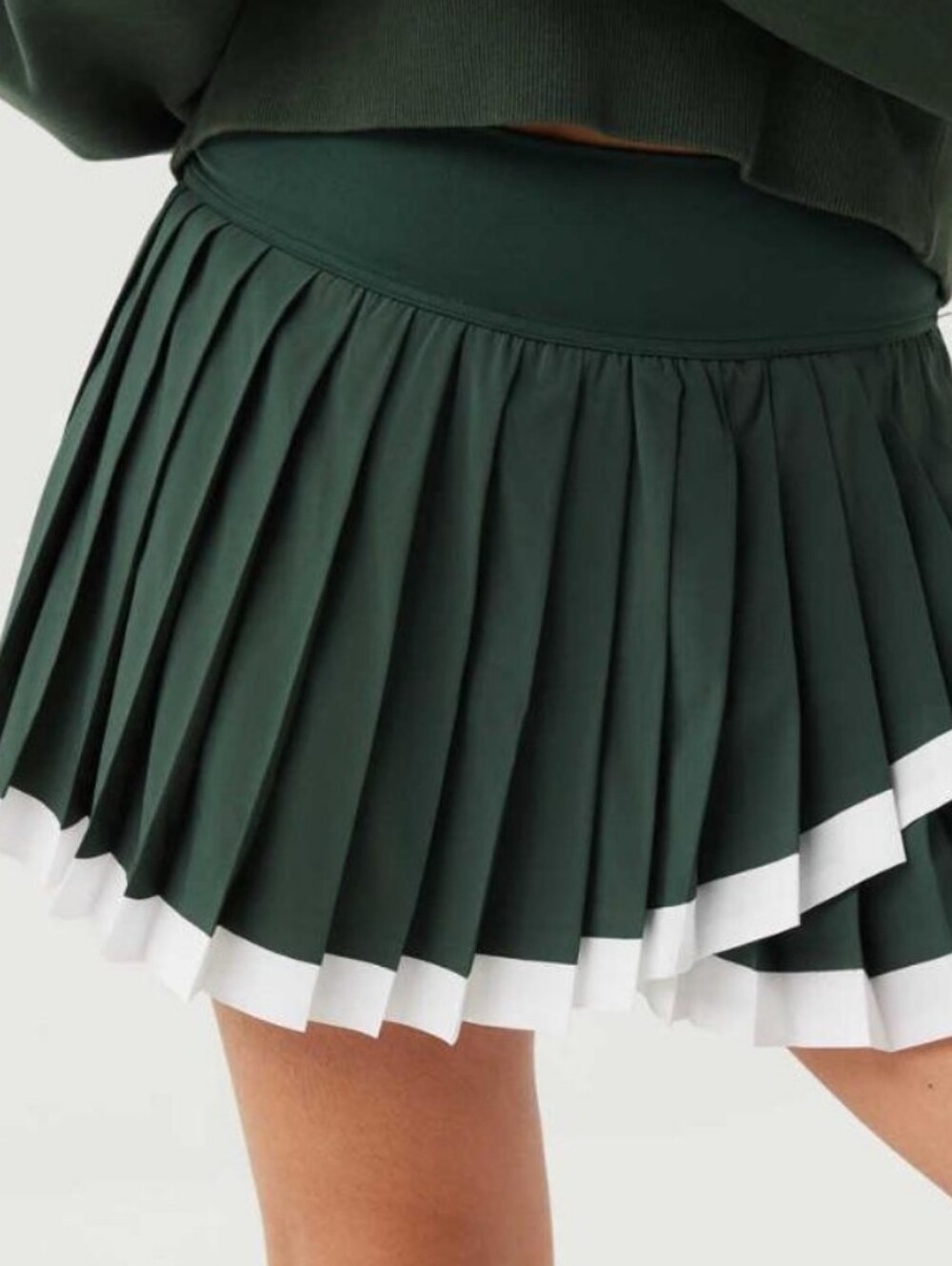 Aerie Tennis Dark Green Pleated Mini Skirt with White Trim Large Skort - Picture 1 of 6
